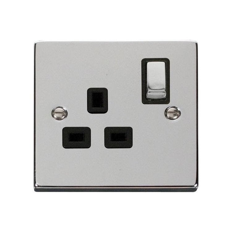 Click Deco Switches & Sockets Click Deco Ingot Unpolished Chrome 13A Single Socket Black Insert