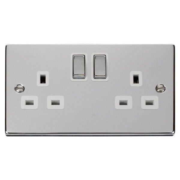 Click Deco Switches & Sockets Click Deco Unpolished Chrome Ingot Double Socket 13A, White Insert