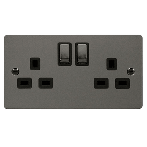 Click Define Switches & Sockets Click Define Black Nickel 13A Switched Double Socket