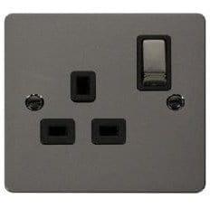 Click Define Switches & Sockets Click Define Flat Plate Black Nickel 13A Single Switched Socket