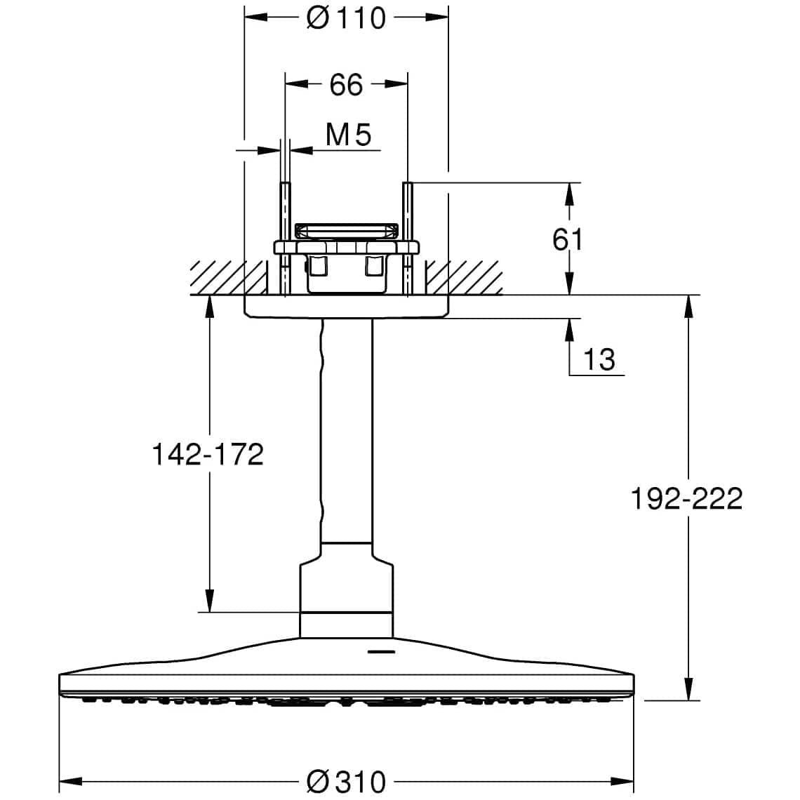 Grohe Shower Head Grohe Rainshower SmartActive 310 Head Shower Set Ceiling 142 mm with 2 Sprays, Chrome