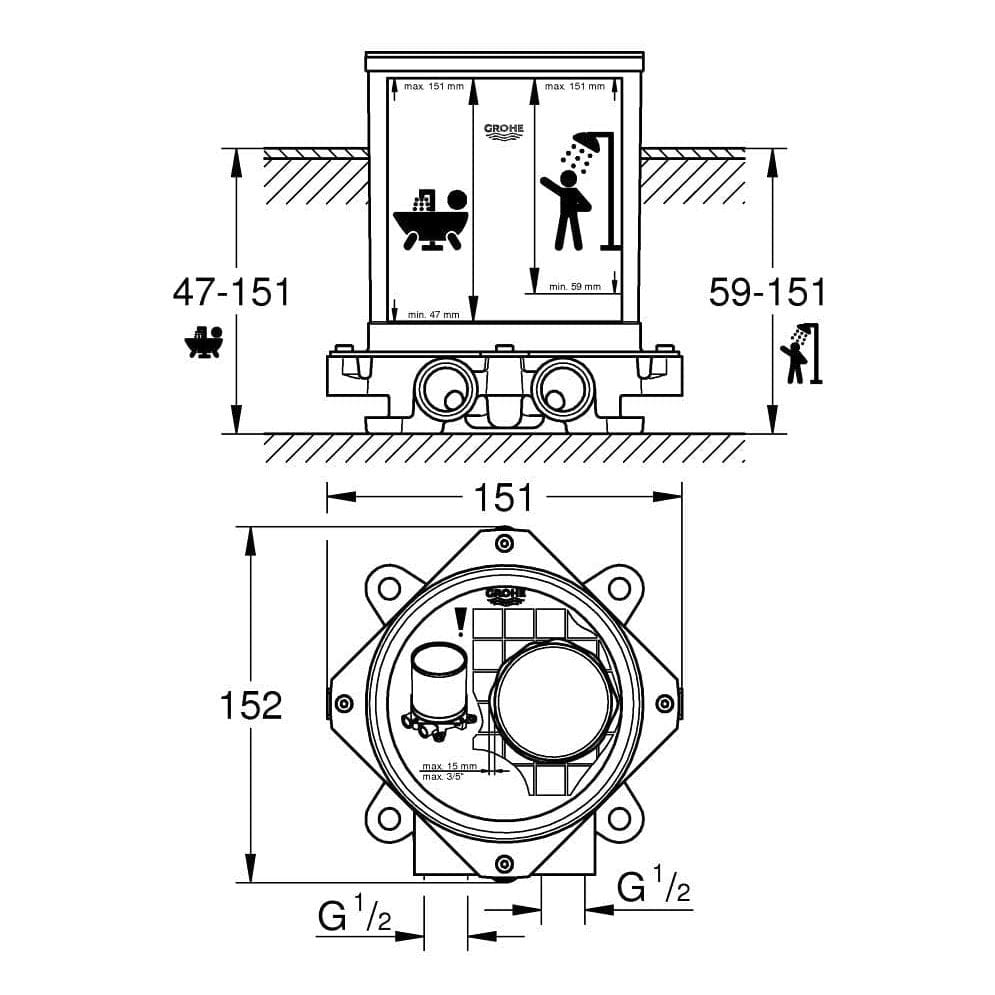 Grohe Bathroom Faucet Grohe Rough-in set ½″ for Bath & Shower Mixers