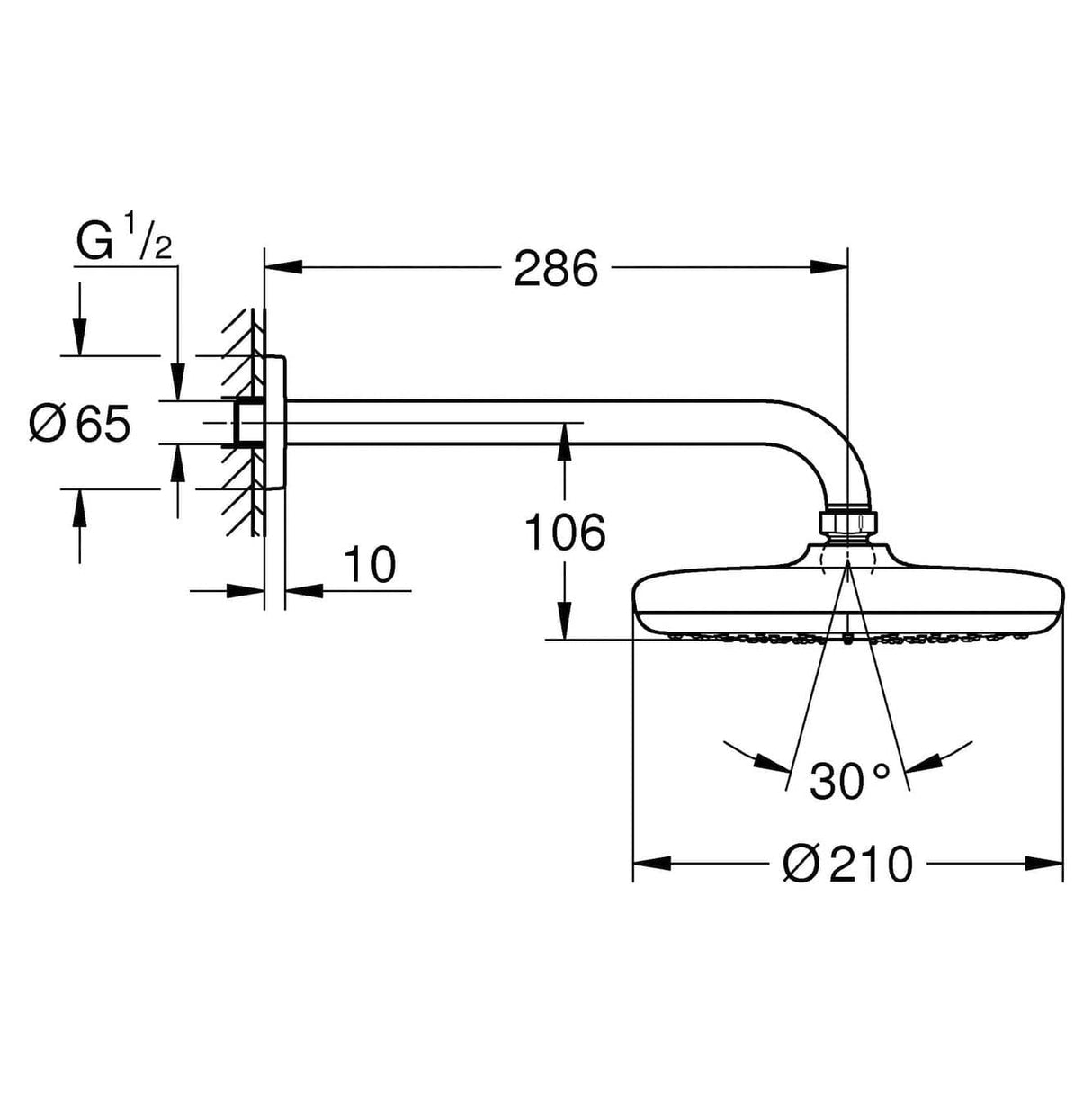 Grohe Shower Head Grohe Tempesta 210 Head Shower Set 286 mm with1 spray, Chrome