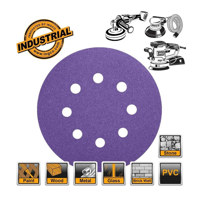 Ingco Sander Ingco 10 Pieces Purple Sanding Disc Set 150mm - AKRS150103