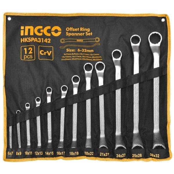 Ingco Wrenches Ingco 12 Pieces Offset Ring Spanner Set - HKSPA3142