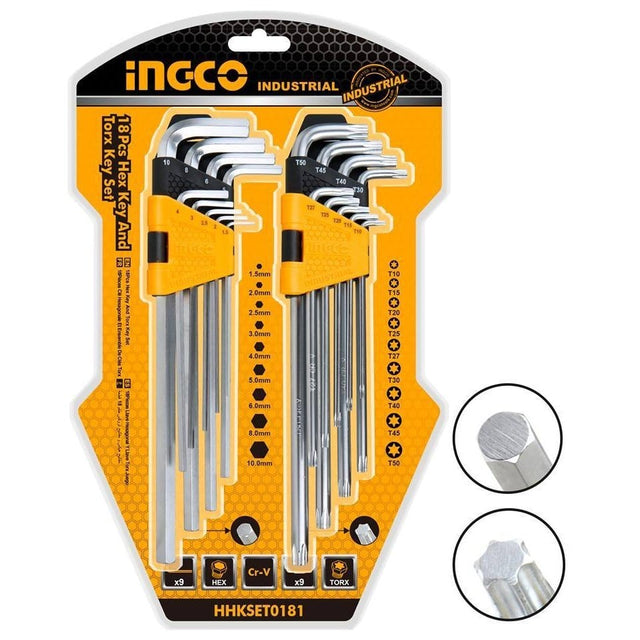 Ingco Sockets & Hex Keys Ingco 18 Pcs Hex Key And Torx Key Set - HHKSET0181