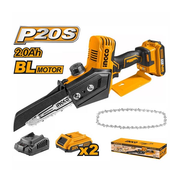 Ingco Chainsaw Ingco 6" Lithium-Ion Mini Cordless Chain Saw with Two 20V  2.0Ah Batteries & Charger - CGSLI20682