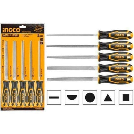 Ingco Chisels Files Planes & Punches Ingco 8" 5 Pieces Steel File Set - HKTFS0508