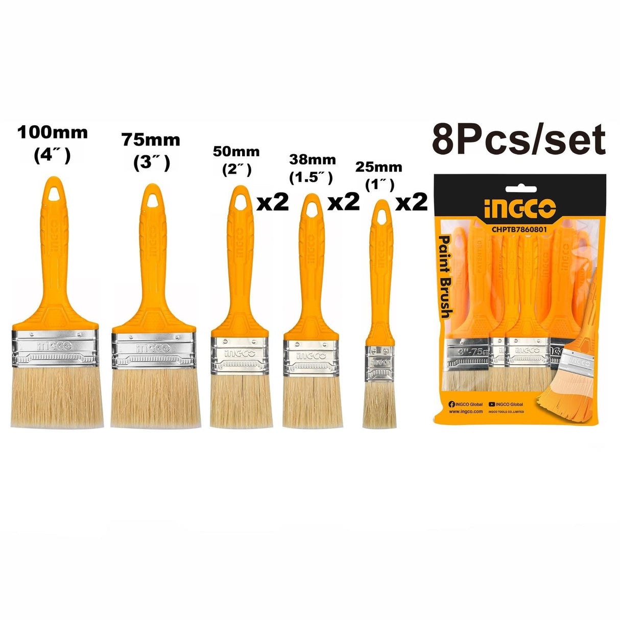 Ingco Paint Tools & Equipment Ingco 8 Pieces Paint Brush Set - CHPTB7860801