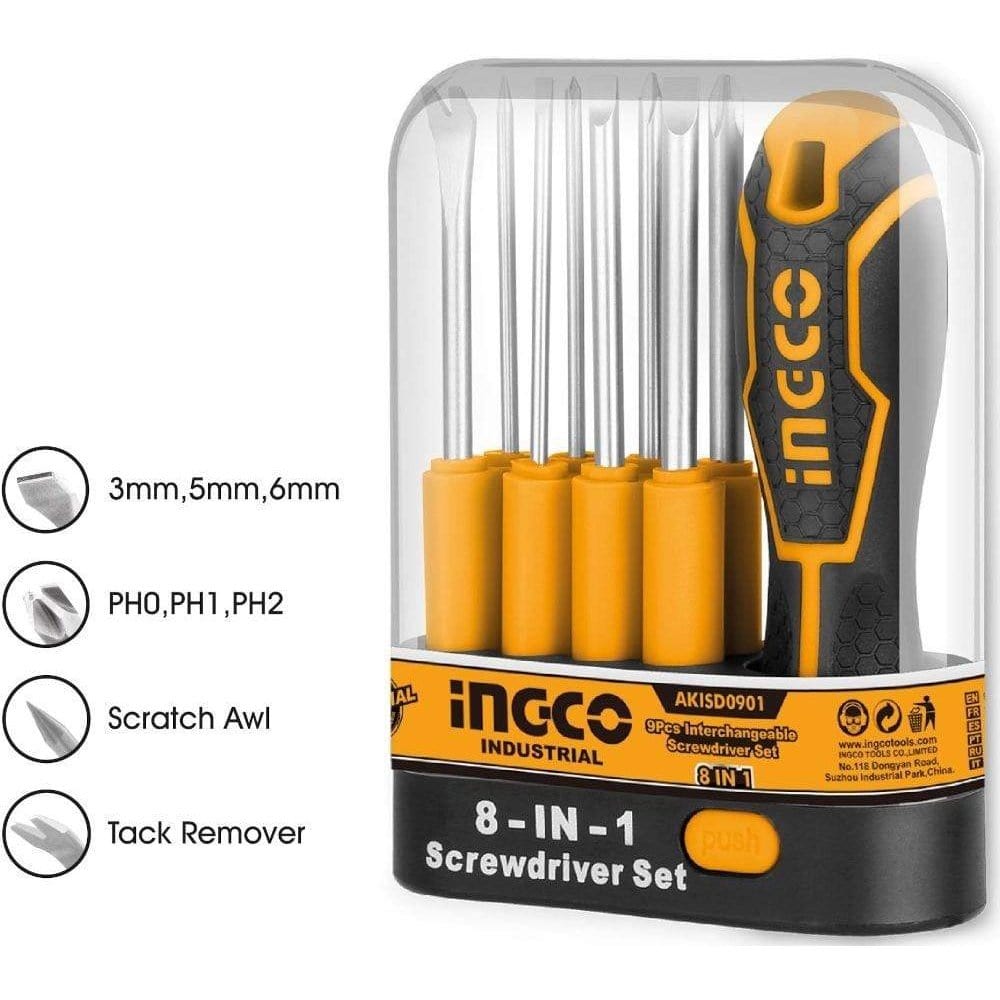 Ingco Screwdrivers Ingco 9 Pieces Interchangeable Screwdriver Set - AKISD0901