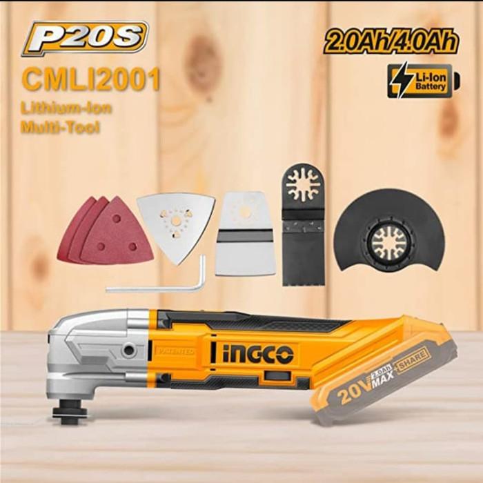 Ingco Rotary & Oscillating Tool Ingco Lithium-Ion Cordless Multi-Tool with Variable Speed with 8 pieces Accessories Set 20V 2.0Ah- CMLI2001