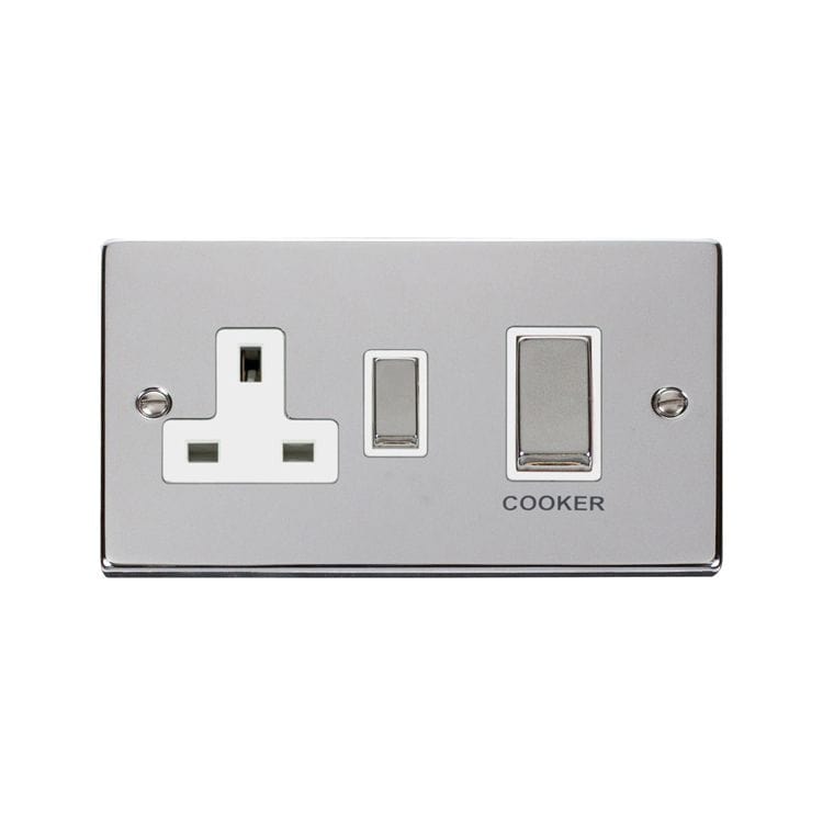 Click Deco Ingot Polished Chrome 45A DP Cooker Switch & Socket White Insert | Supply Master | Accra, Ghana Switches & Sockets Buy Tools hardware Building materials