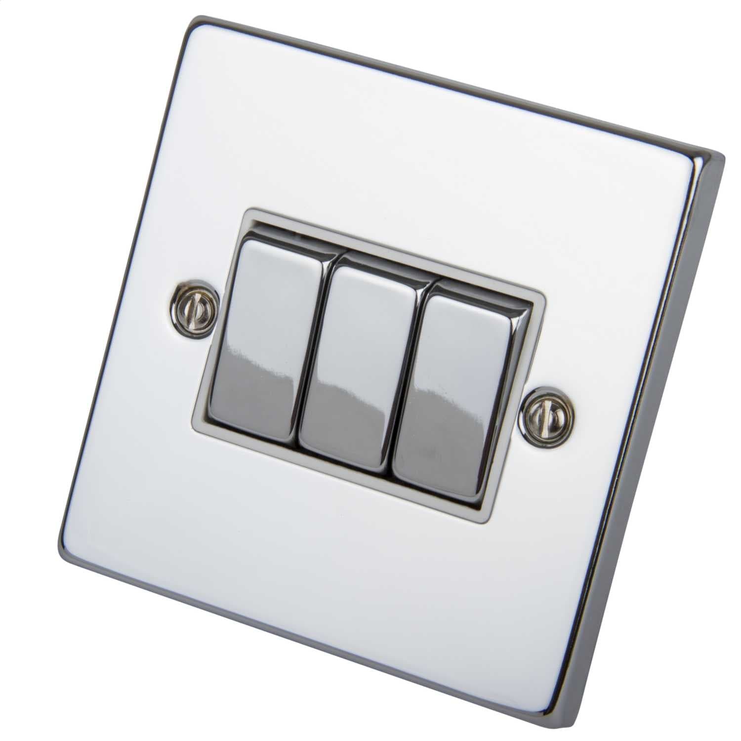 Click Deco Polished Chrome Ingot Light Switch 3 Gang 2 Way 10A | Supply Master | Accra, Ghana Switches & Sockets Buy Tools hardware Building materials