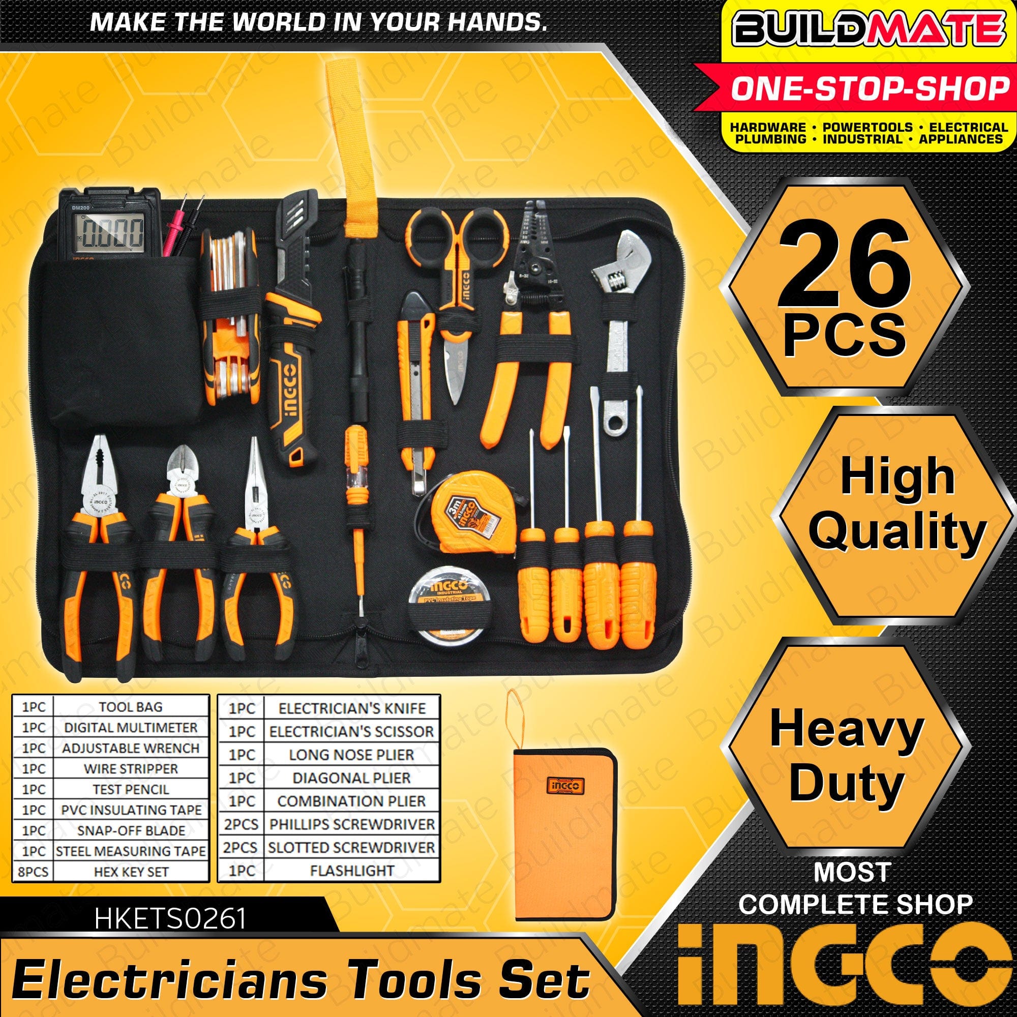 Ingco 26 Pieces Electricians Tool Set - HKETS0261 | Supply Master | Accra, Ghana Tool Set Buy Tools hardware Building materials