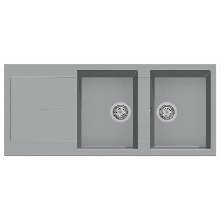 Plados Telma Aluminum Infinity Double Bowl Drainer Sink 1160 x 500mm - Urban Grey | Supply Master | Accra, Ghana Kitchen Sink Buy Tools hardware Building materials
