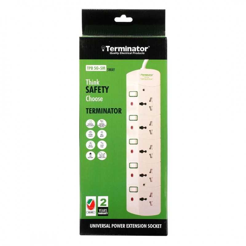 Terminator 5 Way Universal Power Extension Socket with 13A Plug and 5m Cable | Supply Master | Accra, Ghana Extension Cords & Accessories Buy Tools hardware Building materials