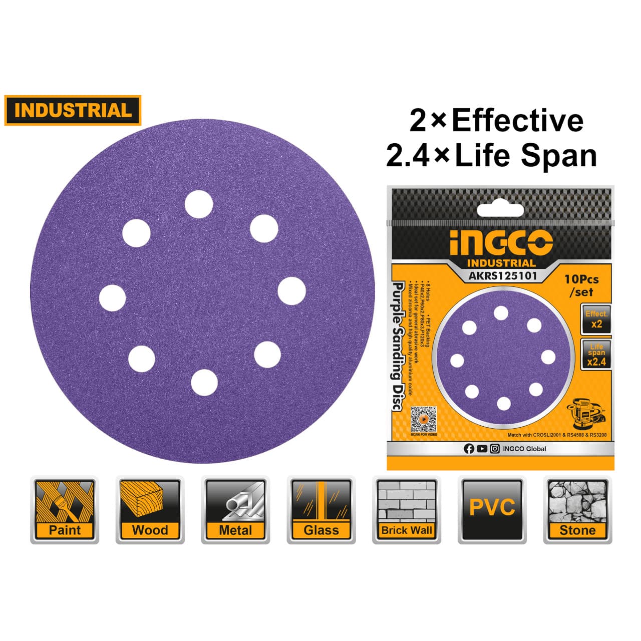 Ingco 10 Pieces Purple Sanding Disc Set 125mm - AKRS125101 | Supply Master | Accra, Ghana Sander Buy Tools hardware Building materials