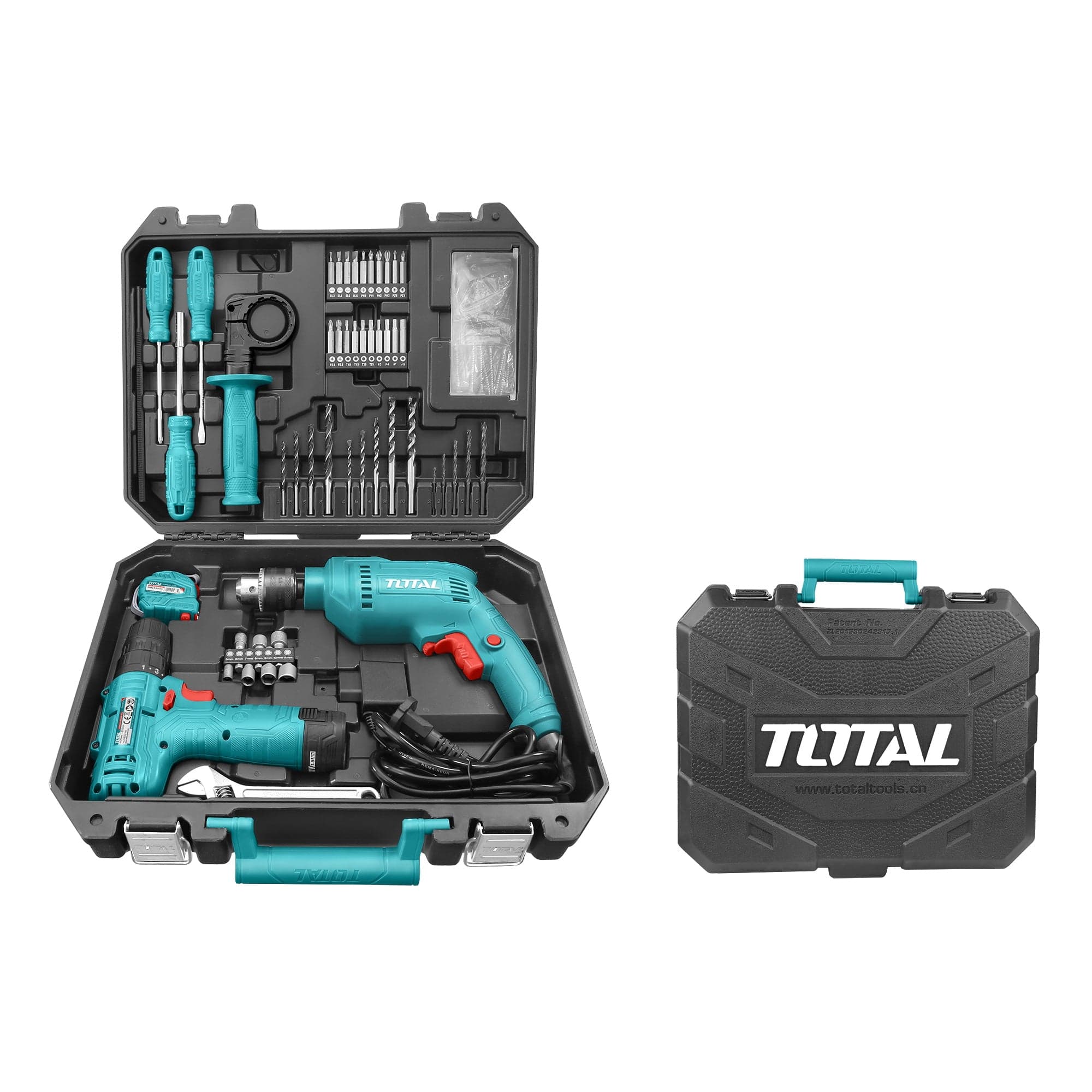 Total 119 Pieces Tool Set with 680W Hammer Impact Drill & 12V Cordless Drill - THKTHP1192 | Supply Master | Accra, Ghana Tool Set Buy Tools hardware Building materials
