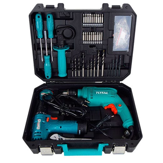 Total 119 Pieces Tool Set with 680W Hammer Impact Drill & 12V Cordless Drill - THKTHP1192 | Supply Master | Accra, Ghana Tool Set Buy Tools hardware Building materials