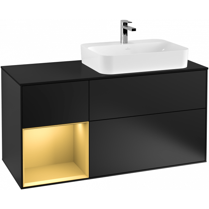 Villeroy & Boch Finion LED Vanity Unit With 3 Pull-Out Compartments for Countertop Basin, Matt Black/Matt Gold - G392HFPD | Supply Master | Accra, Ghana Bathroom Vanity & Cabinets Buy Tools hardware Building materials