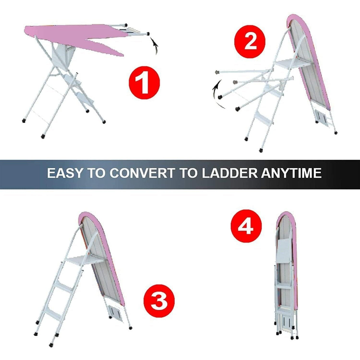 Supply Master Home Accessories Ironing Table Board With 3 Steps Foldable Ladder - 150Kg