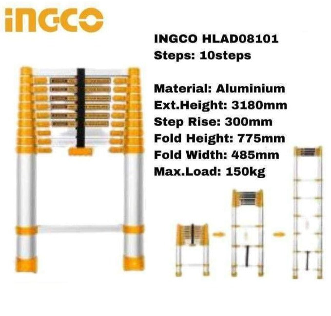 Ingco Telescopic Ladder 6 Steps & 10 Steps - HLAD08061 & HLAD08101 | Supply Master | Accra, Ghana Steel & Engineering 10 Steps Building Steel Engineering Hardware tool