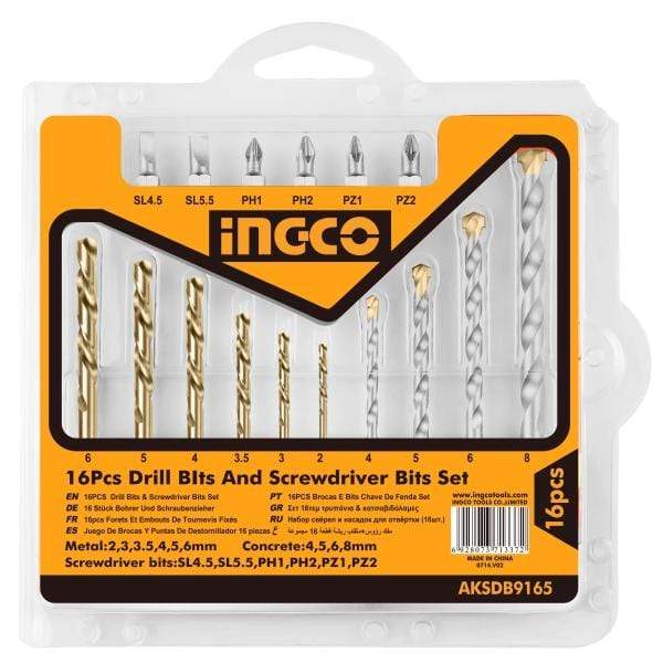 Ingco 16 Pieces Drill Bits & Screwdriver Bits Set - AKSDB9165 | Supply Master | Accra, Ghana Tools Building Steel Engineering Hardware tool
