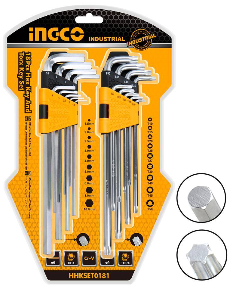 Ingco 18 Pcs Hex Key And Torx Key Set - HHKSET0181 | Supply Master | Accra, Ghana Tools Building Steel Engineering Hardware tool