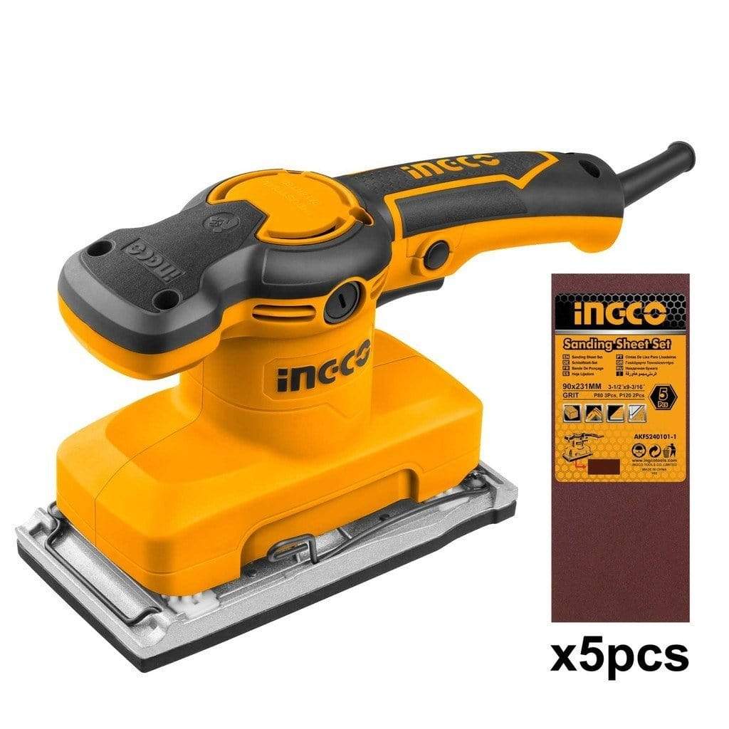 Ingco 320W Corded Finishing Sander with 5pcs Sand Papers - FS3208