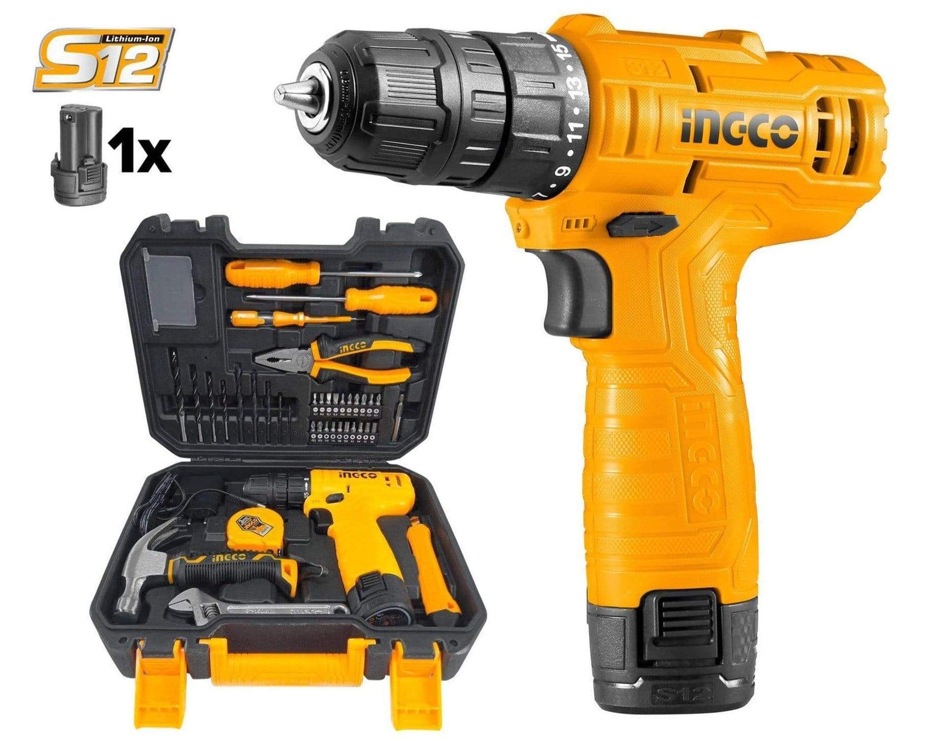 Ingco 81 Pieces Tools Set with 12V Li-ion Cordless Drill - HKTHP10811 | Supply Master | Accra, Ghana Tools Building Steel Engineering Hardware tool