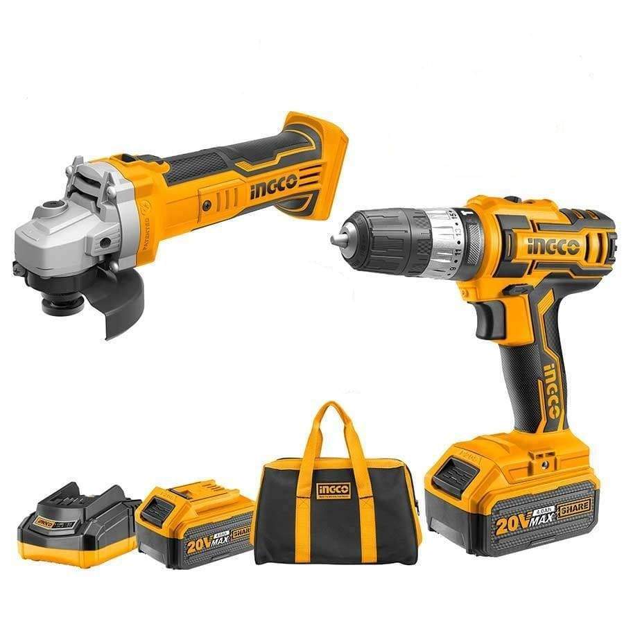 Ingco Lithium-Ion Cordless Drill & 4.5"/115mm Cordless Angle Grinder Combo Kit 20V - CKLI2009 | Supply Master | Accra, Ghana Tools Building Steel Engineering Hardware tool