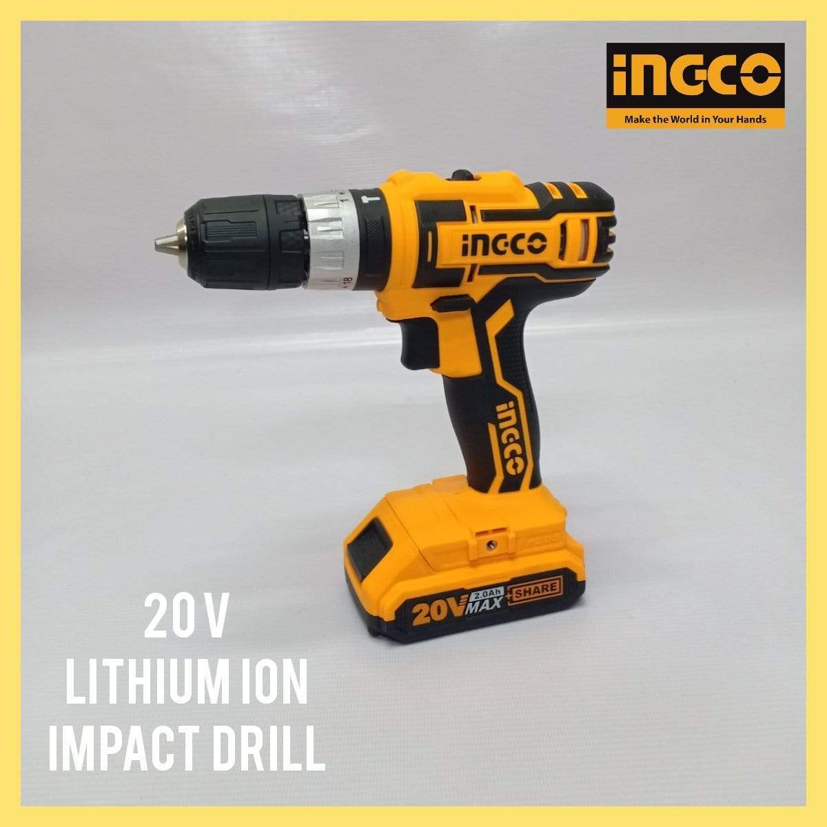 Ingco Lithium-Ion Cordless Hammer Impact Drill 20V - CIDLI20025 | Supply Master | Accra, Ghana Tools Building Steel Engineering Hardware tool