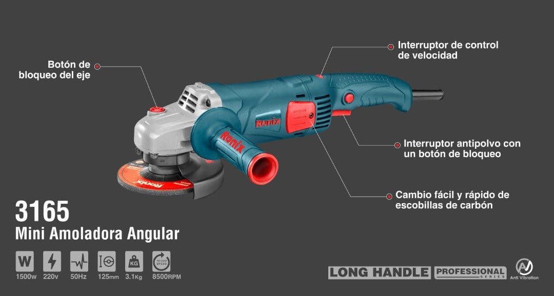 Ronix 5"/125mm Mini Angle Grinder 1500W, 8500RPM - 3165 | Supply Master | Accra, Ghana Tools Building Steel Engineering Hardware tool